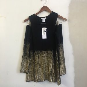 Cold Shoulder Black and Gold Ombre Sweater